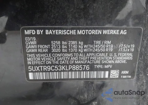 2019 BMW X3 xDrive30I from USA, damaged, VIN 5UXTR9C53KLP88576